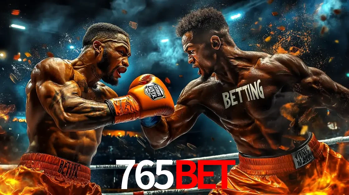 Dois boxeadores em uma luta intensa e explosiva, representando a adrenalina e as oportunidades de apostas em esportes de combate disponíveis na plataforma 765bet.