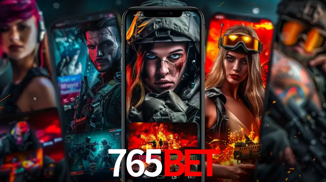 Montagem de telas de celular mostrando diversos personagens, masculinos e femininos, de um jogo de tiro, ilustrando a diversidade de equipes de e-sports para apostar no 765bet.