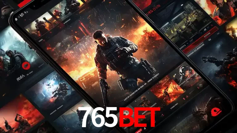 Tela de um celular exibindo uma galeria de jogos de tiro com temática militar, mostrando a variedade de e-sports disponíveis para apostas na plataforma de entretenimento 765bet.