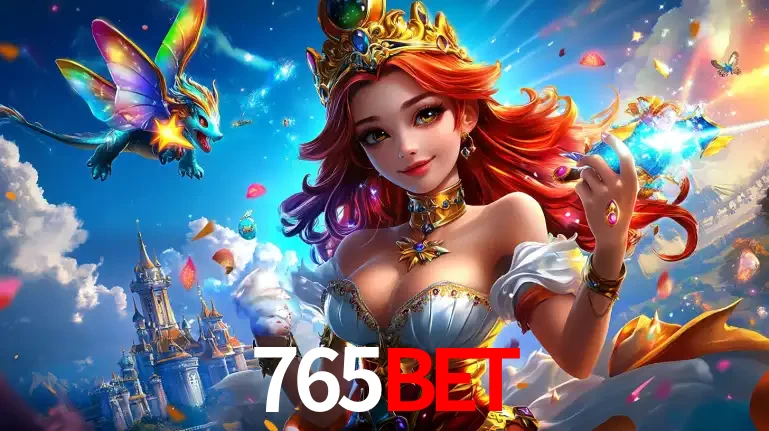 A princesa de um reino de fantasia mágico, com seu pequeno dragão, apresentando um mundo de prêmios encantados nos jogos de caça-níqueis do cassino 765bet.